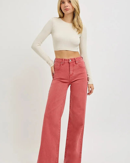 RISEN Full Size High Rise Tummy Control Wide Leg Jeans - THE AMERICAN BLUE