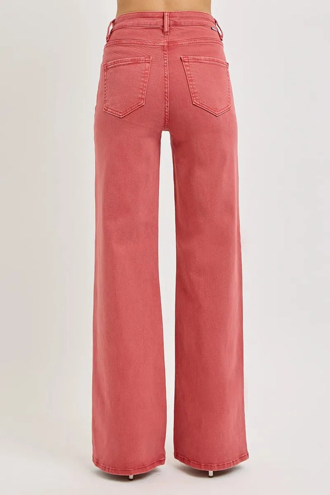 RISEN Full Size High Rise Tummy Control Wide Leg Jeans - THE AMERICAN BLUE