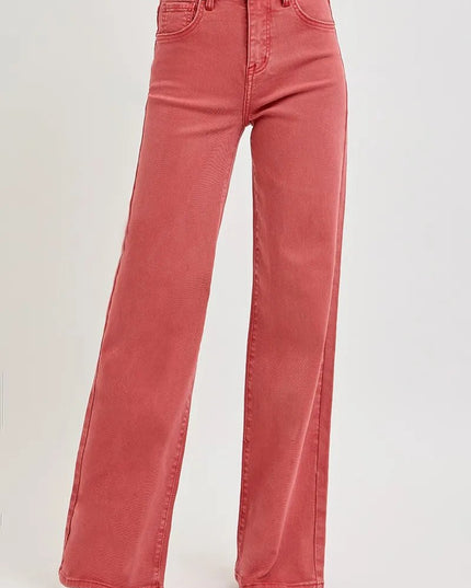 RISEN Full Size High Rise Tummy Control Wide Leg Jeans - THE AMERICAN BLUE