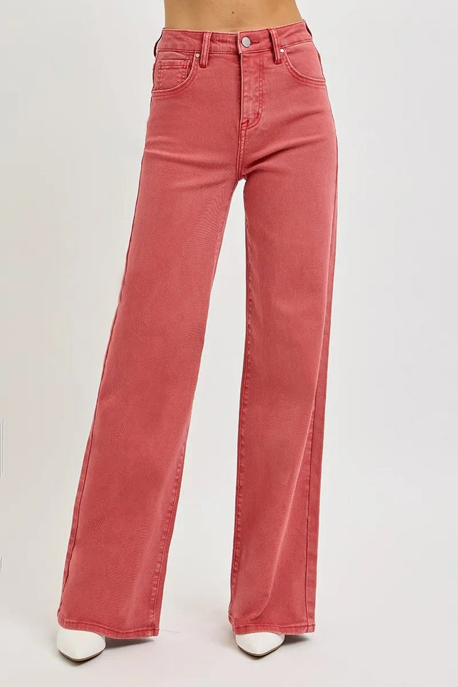 RISEN Full Size High Rise Tummy Control Wide Leg Jeans - THE AMERICAN BLUE