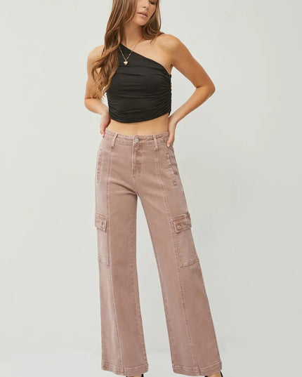 RISEN Full Size High Rise Wide Leg Cargo Jeans - THE AMERICAN BLUE