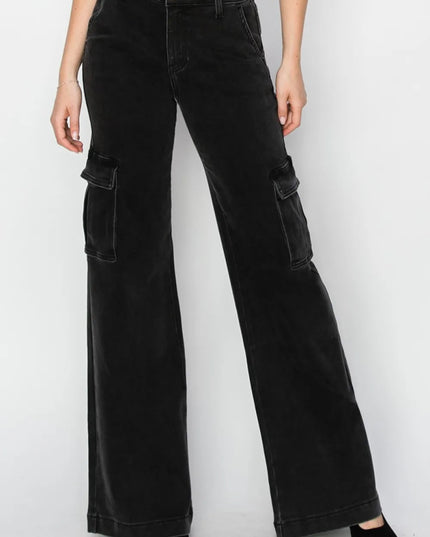 Risen Full Size High Rise Wide Leg Cargo Jeans - THE AMERICAN BLUE