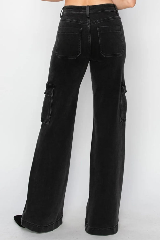 Risen Full Size High Rise Wide Leg Cargo Jeans - THE AMERICAN BLUE