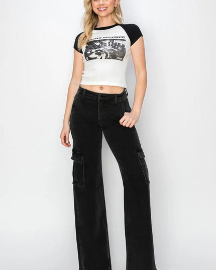 Risen Full Size High Rise Wide Leg Cargo Jeans - THE AMERICAN BLUE