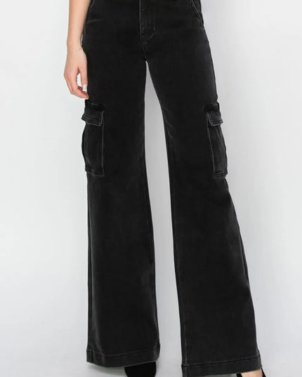 Risen Full Size High Rise Wide Leg Cargo Jeans - THE AMERICAN BLUE
