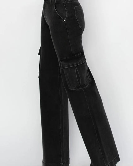 Risen Full Size High Rise Wide Leg Cargo Jeans - THE AMERICAN BLUE