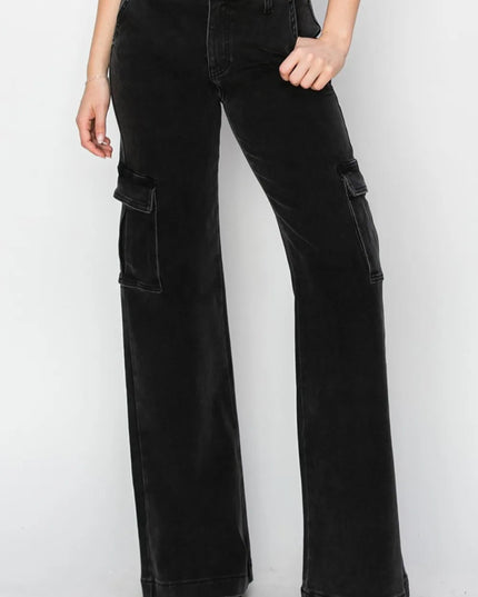 Risen Full Size High Rise Wide Leg Cargo Jeans - THE AMERICAN BLUE