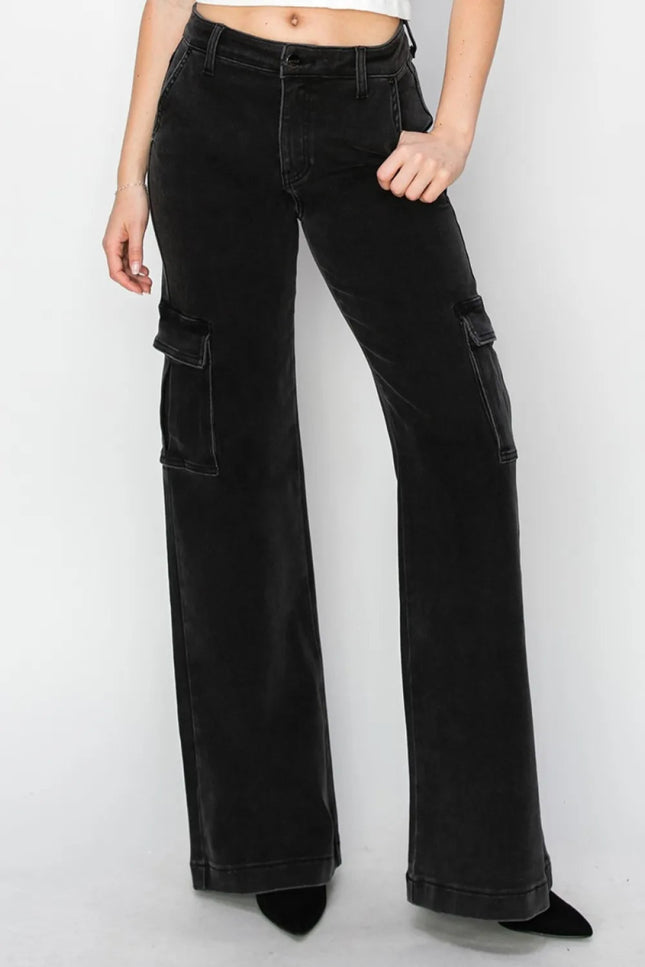Risen Full Size High Rise Wide Leg Cargo Jeans - THE AMERICAN BLUE