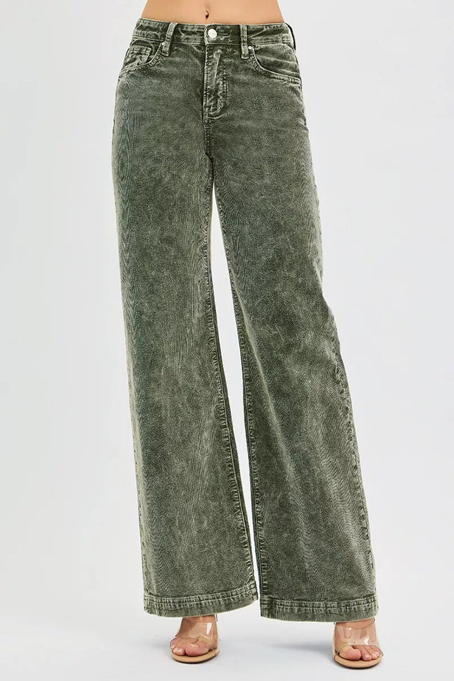 RISEN Full Size High Rise Wide Leg Corduroy Jeans Plus Size - THE AMERICAN BLUE