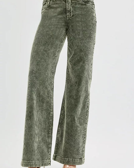 RISEN Full Size High Rise Wide Leg Corduroy Jeans Plus Size - THE AMERICAN BLUE
