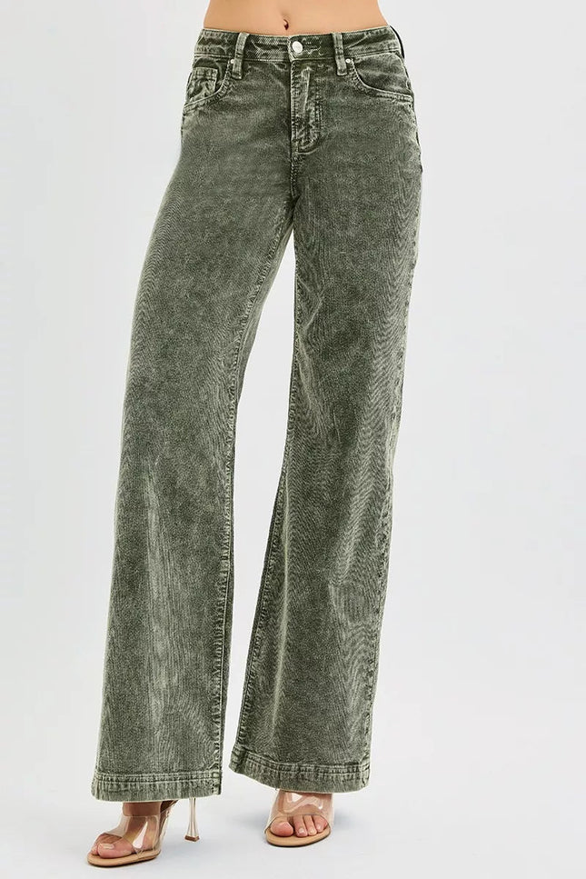 RISEN Full Size High Rise Wide Leg Corduroy Jeans Plus Size - THE AMERICAN BLUE