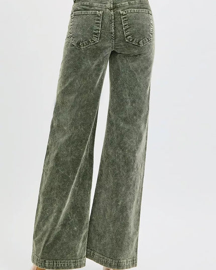 RISEN Full Size High Rise Wide Leg Corduroy Jeans Plus Size - THE AMERICAN BLUE