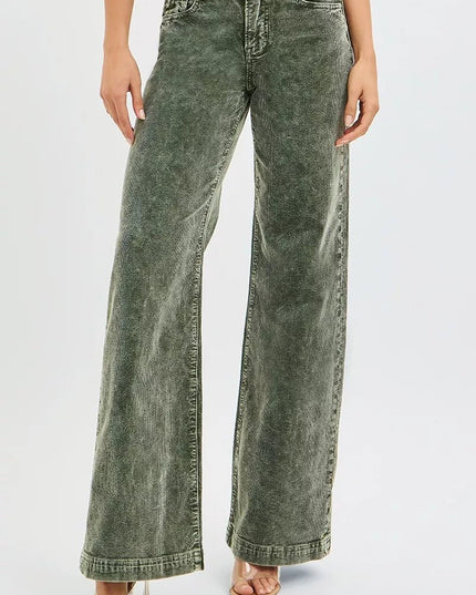 RISEN Full Size High Rise Wide Leg Corduroy Jeans Plus Size - THE AMERICAN BLUE
