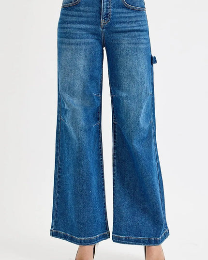RISEN Full Size High Rise Wide Leg Patch Detailed Jeans Plus Size - THE AMERICAN BLUE