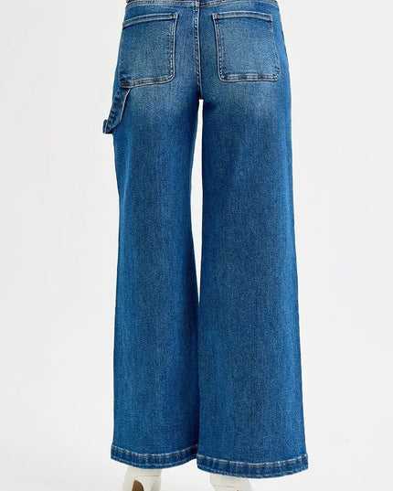 RISEN Full Size High Rise Wide Leg Patch Detailed Jeans Plus Size - THE AMERICAN BLUE