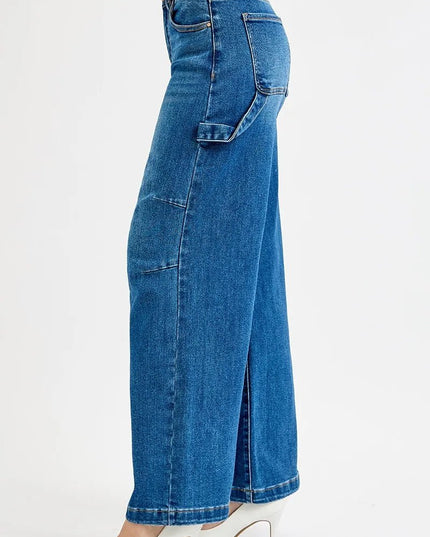 RISEN Full Size High Rise Wide Leg Patch Detailed Jeans Plus Size - THE AMERICAN BLUE