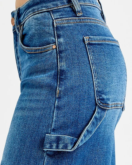 RISEN Full Size High Rise Wide Leg Patch Detailed Jeans Plus Size - THE AMERICAN BLUE