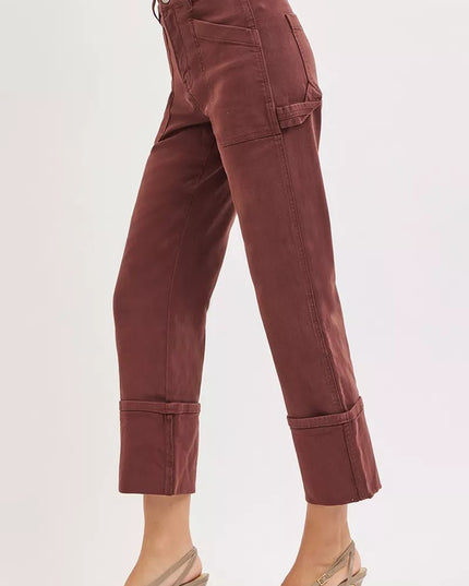 RISEN Full Size High Rise Wide Straight Cuffed Patch Jeans Plus Size - THE AMERICAN BLUE