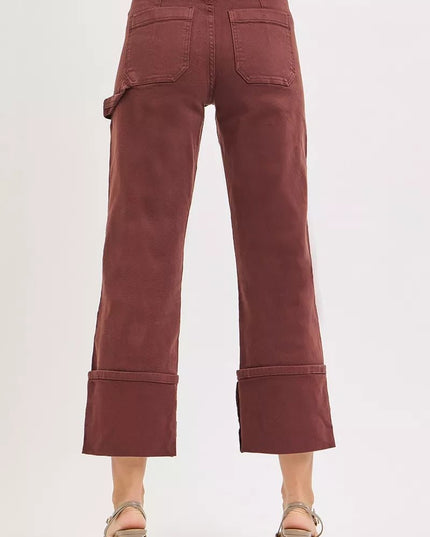 RISEN Full Size High Rise Wide Straight Cuffed Patch Jeans Plus Size - THE AMERICAN BLUE