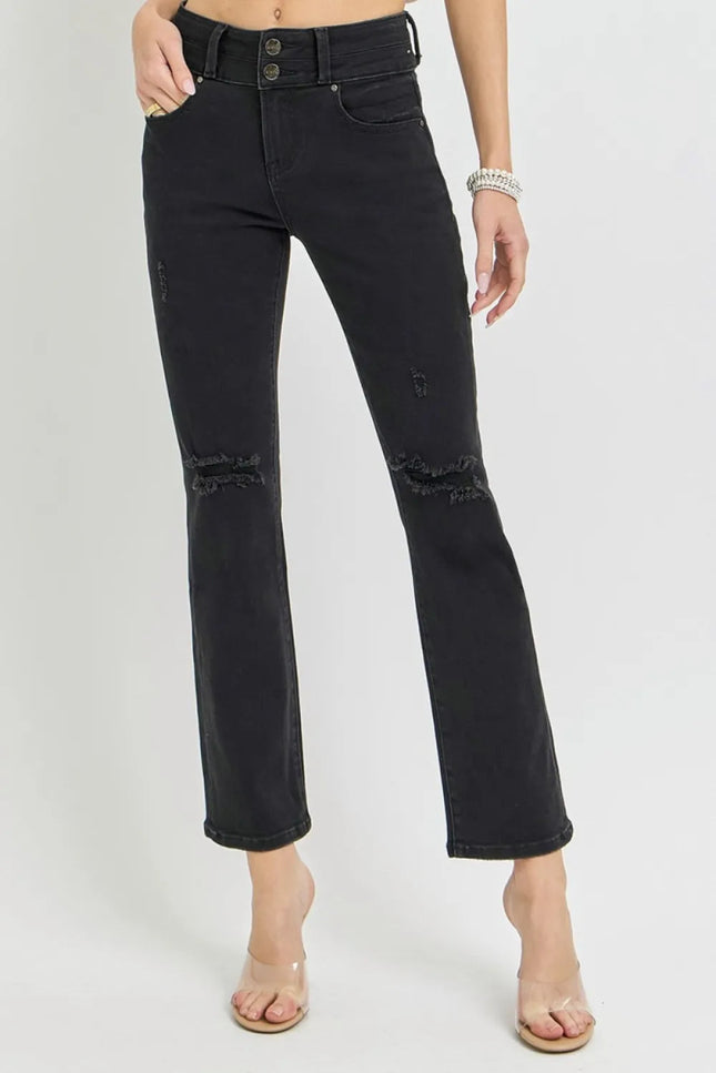 RISEN Full Size High Rise Wide Waistband Ankle Bootcut Jeans - THE AMERICAN BLUE