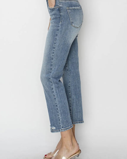 RISEN Full Size High Waist Distressed Cropped Jeans - THE AMERICAN BLUE