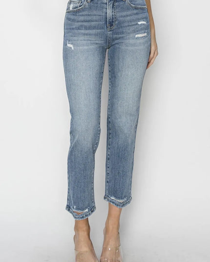 RISEN Full Size High Waist Distressed Cropped Jeans - THE AMERICAN BLUE