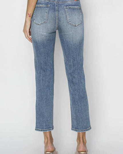 RISEN Full Size High Waist Distressed Cropped Jeans - THE AMERICAN BLUE