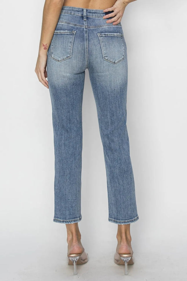 RISEN Full Size High Waist Distressed Cropped Jeans - THE AMERICAN BLUE