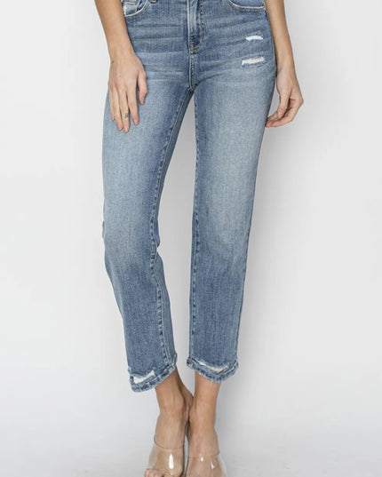 RISEN Full Size High Waist Distressed Cropped Jeans - THE AMERICAN BLUE