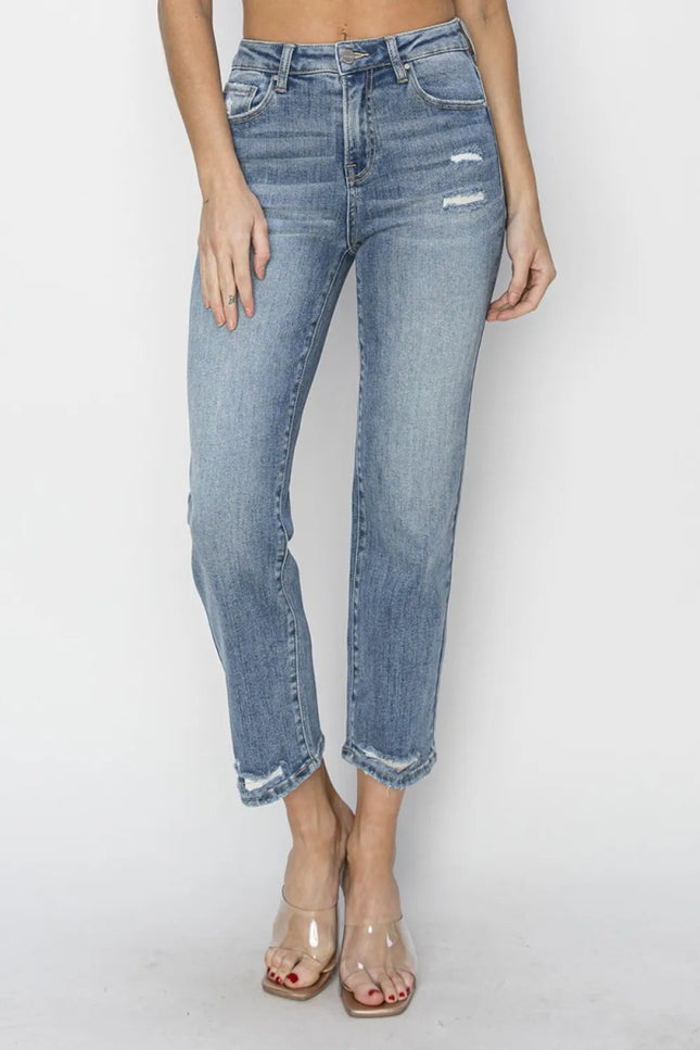 RISEN Full Size High Waist Distressed Cropped Jeans - THE AMERICAN BLUE