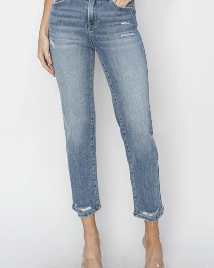 RISEN Full Size High Waist Distressed Cropped Jeans - THE AMERICAN BLUE
