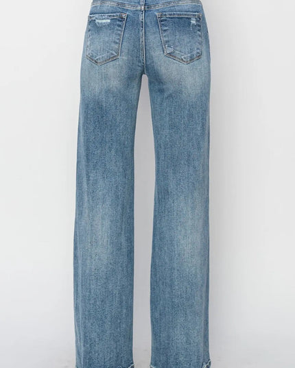 RISEN Full Size High Waist Distressed Wide Leg Jeans - THE AMERICAN BLUE