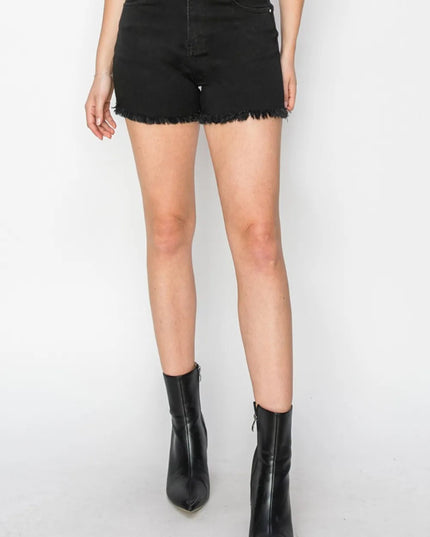 RISEN Full Size High Waist Raw Hem Denim Shorts - THE AMERICAN BLUE