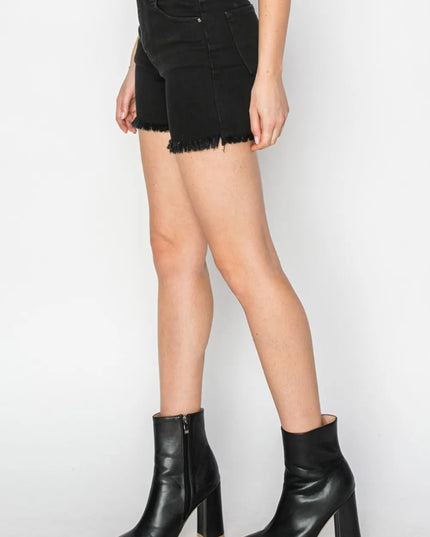 RISEN Full Size High Waist Raw Hem Denim Shorts - THE AMERICAN BLUE