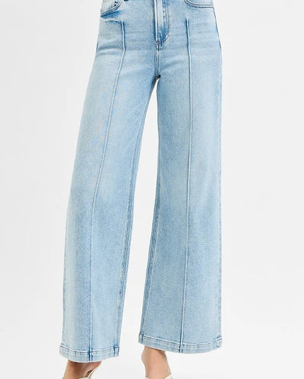 RISEN Full Size High Waist Wide Leg Pintuck Detailed Plus Size - THE AMERICAN BLUE