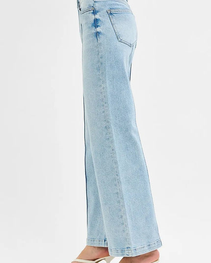 RISEN Full Size High Waist Wide Leg Pintuck Detailed Plus Size - THE AMERICAN BLUE