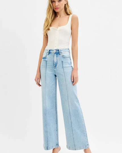 RISEN Full Size High Waist Wide Leg Pintuck Detailed Plus Size - THE AMERICAN BLUE
