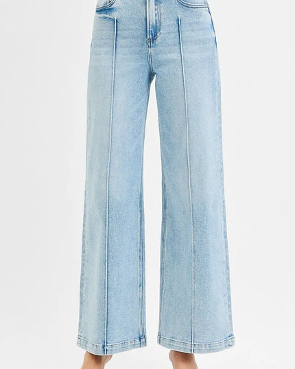 RISEN Full Size High Waist Wide Leg Pintuck Detailed Plus Size - THE AMERICAN BLUE