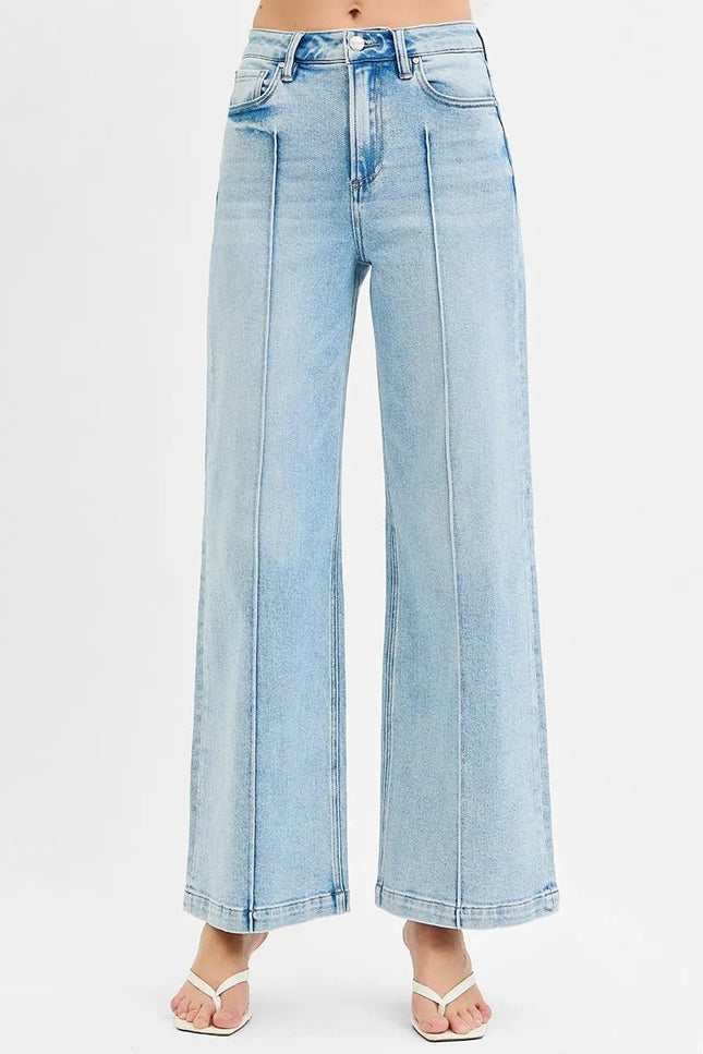 RISEN Full Size High Waist Wide Leg Pintuck Detailed Plus Size - THE AMERICAN BLUE