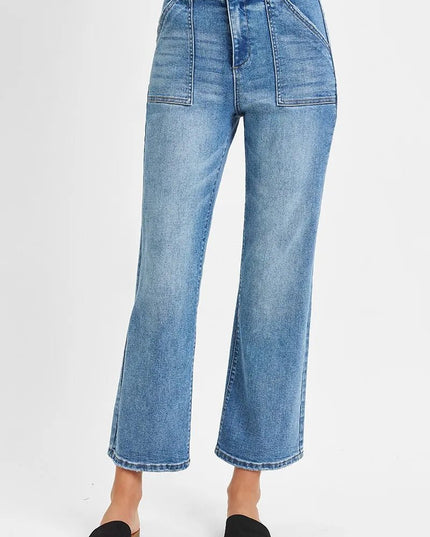 RISEN Full Size High Waisted Bootcut Cropped Jeans Plus Size - THE AMERICAN BLUE