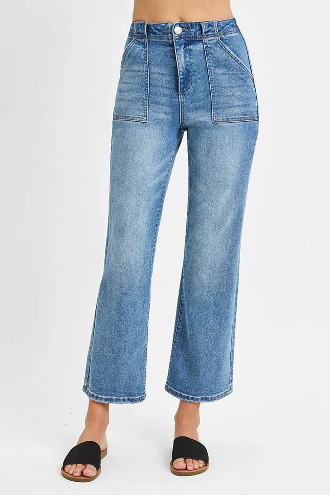RISEN Full Size High Waisted Bootcut Cropped Jeans Plus Size - THE AMERICAN BLUE