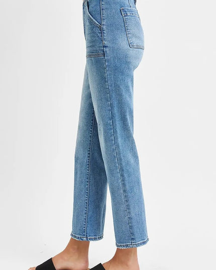 RISEN Full Size High Waisted Bootcut Cropped Jeans Plus Size - THE AMERICAN BLUE