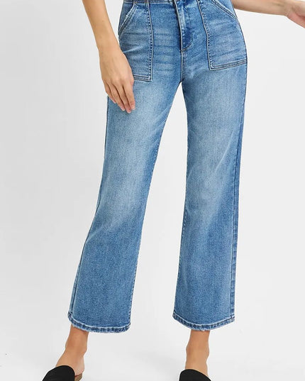 RISEN Full Size High Waisted Bootcut Cropped Jeans Plus Size - THE AMERICAN BLUE