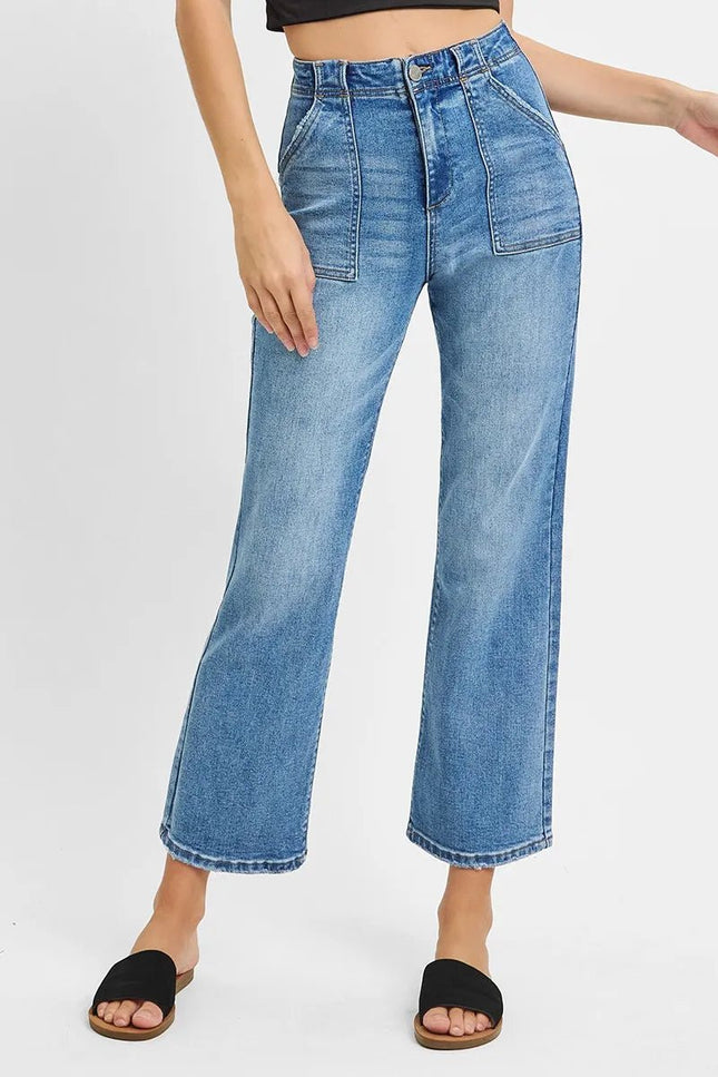 RISEN Full Size High Waisted Bootcut Cropped Jeans Plus Size - THE AMERICAN BLUE