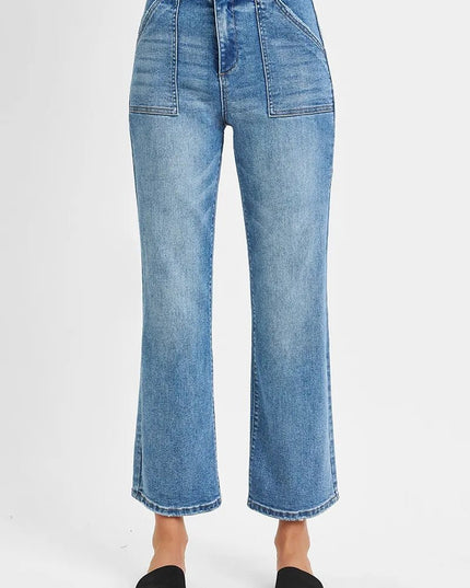 RISEN Full Size High Waisted Bootcut Cropped Jeans Plus Size - THE AMERICAN BLUE