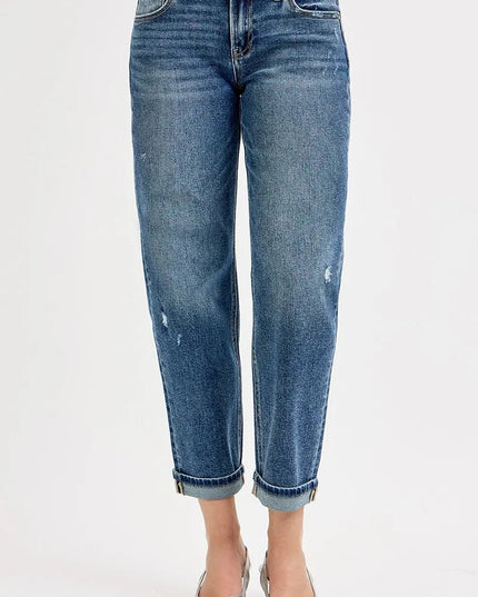 RISEN Full Size Low Rise Crop Boyfriend Jeans Plus Size - THE AMERICAN BLUE