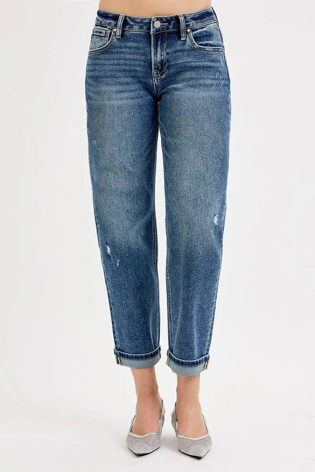 RISEN Full Size Low Rise Crop Boyfriend Jeans Plus Size - THE AMERICAN BLUE