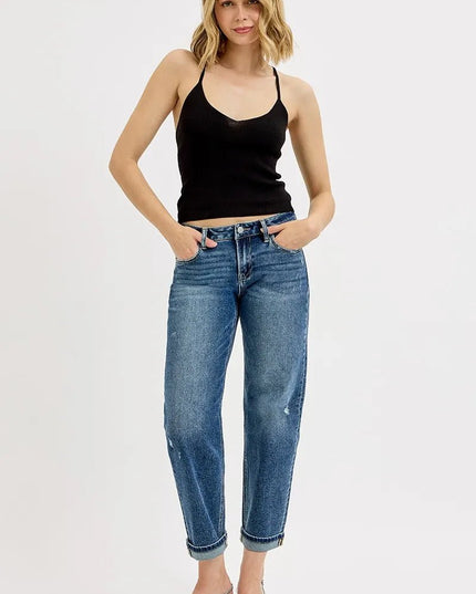 RISEN Full Size Low Rise Crop Boyfriend Jeans Plus Size - THE AMERICAN BLUE
