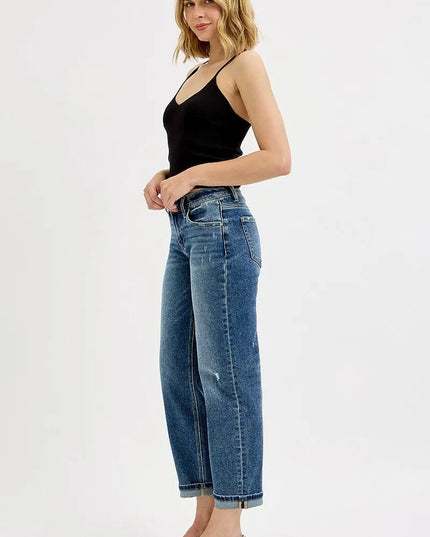 RISEN Full Size Low Rise Crop Boyfriend Jeans Plus Size - THE AMERICAN BLUE