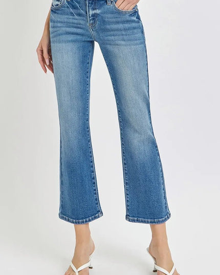 RISEN Full Size Low Rise Crop Flare Jeans Plus Size - THE AMERICAN BLUE